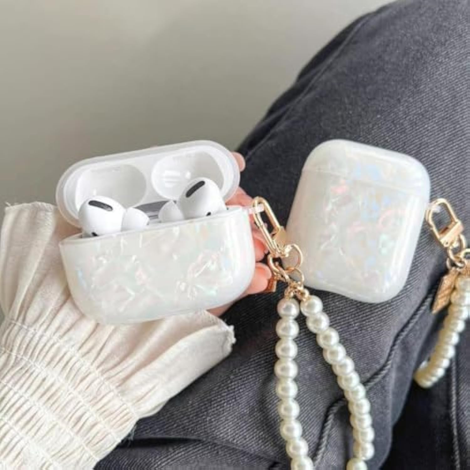 Cute Glitter Airpods Pro 2Nd/1St Generation Case With Cleaner Pen, Shell Pattern Airpods Ipod Pro 2 Gen Cover Protective Skin Girl Women With Luxury Pearl Keychain 2023/2022/2019 - Colorful