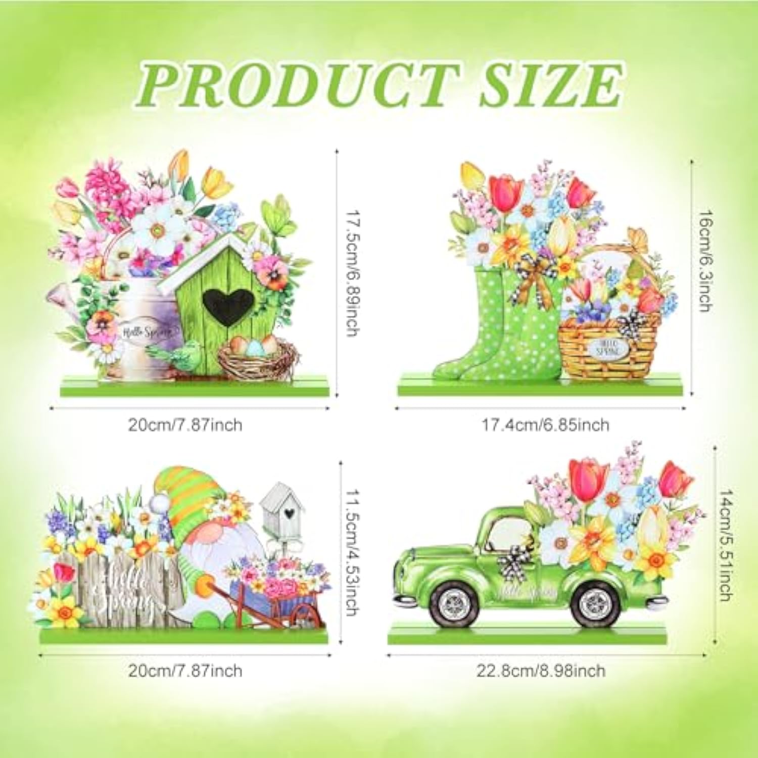 4 Pcs Hello Spring Table Decorations Spring Easter Table Centerpieces Hello Sunshine Wooden Signs Decorations For Home Wooden Party Ornament Farmhouse Easter Rustic(Cute Style)