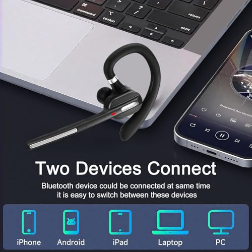 Wireless Headset,Bluetooth Headset with 500mAh Charging Case, Single Ear Bluetooth Cell Phone Headsets with Noise Canceling Mic for Office Business