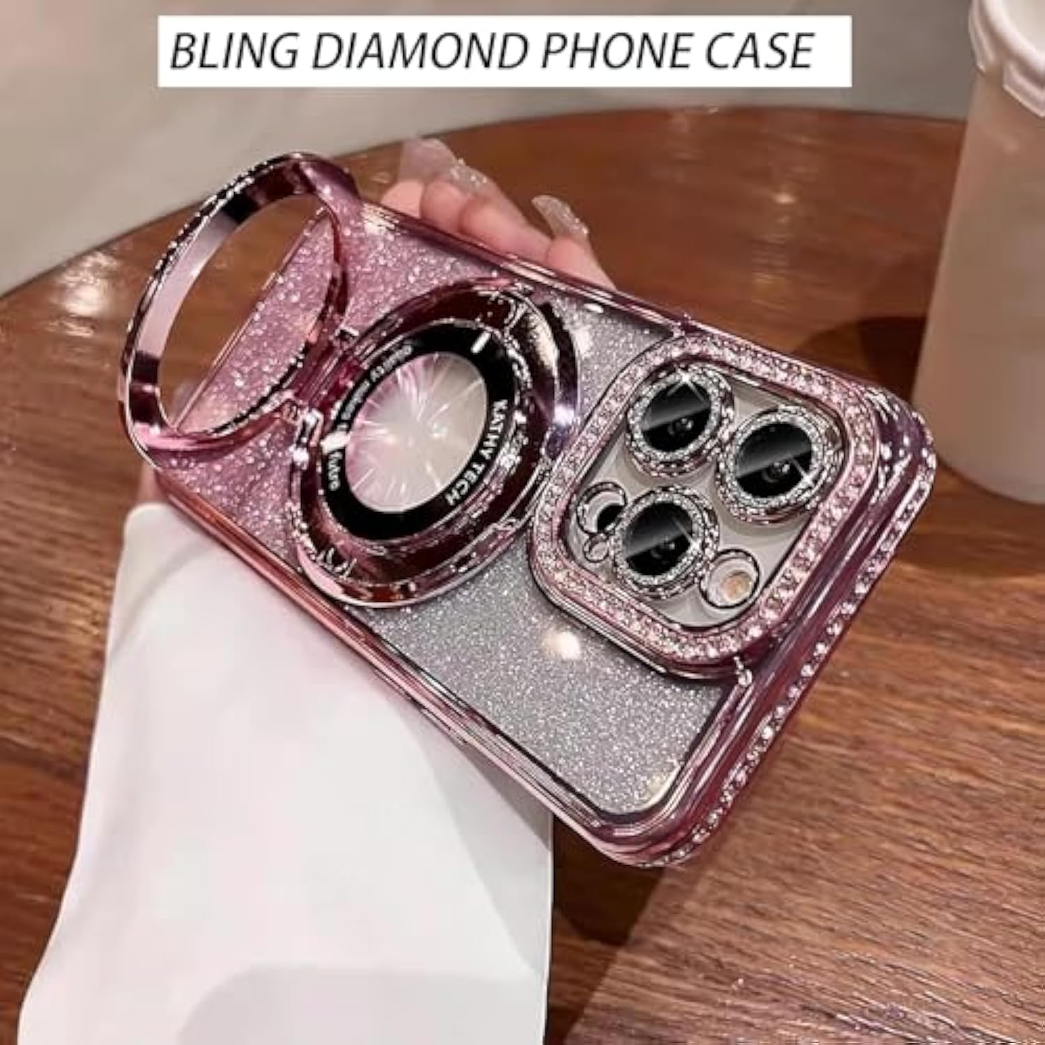Magnetic Kickstand Case For Iphone 16 Pro Max With Glitter Lens Protector, Compatible With Magsafe, Luxury Bling Diamond Cover Glitter Rhinestone Phone Case Women (Silver, For Iphone 16 Pro Max 6.9")