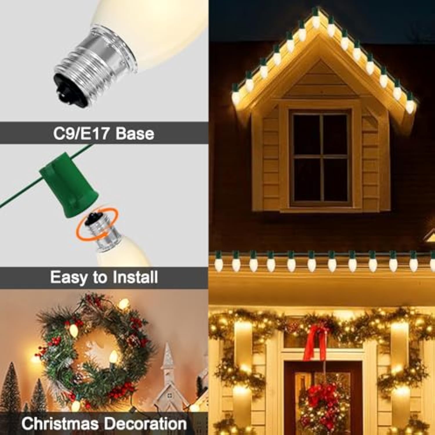 C9 Christmas Lights Outdoor, Led Frosted White Outdoor String Light, 25 Ft Commercial Grade Patio With 25 Led C9 Bulbs,