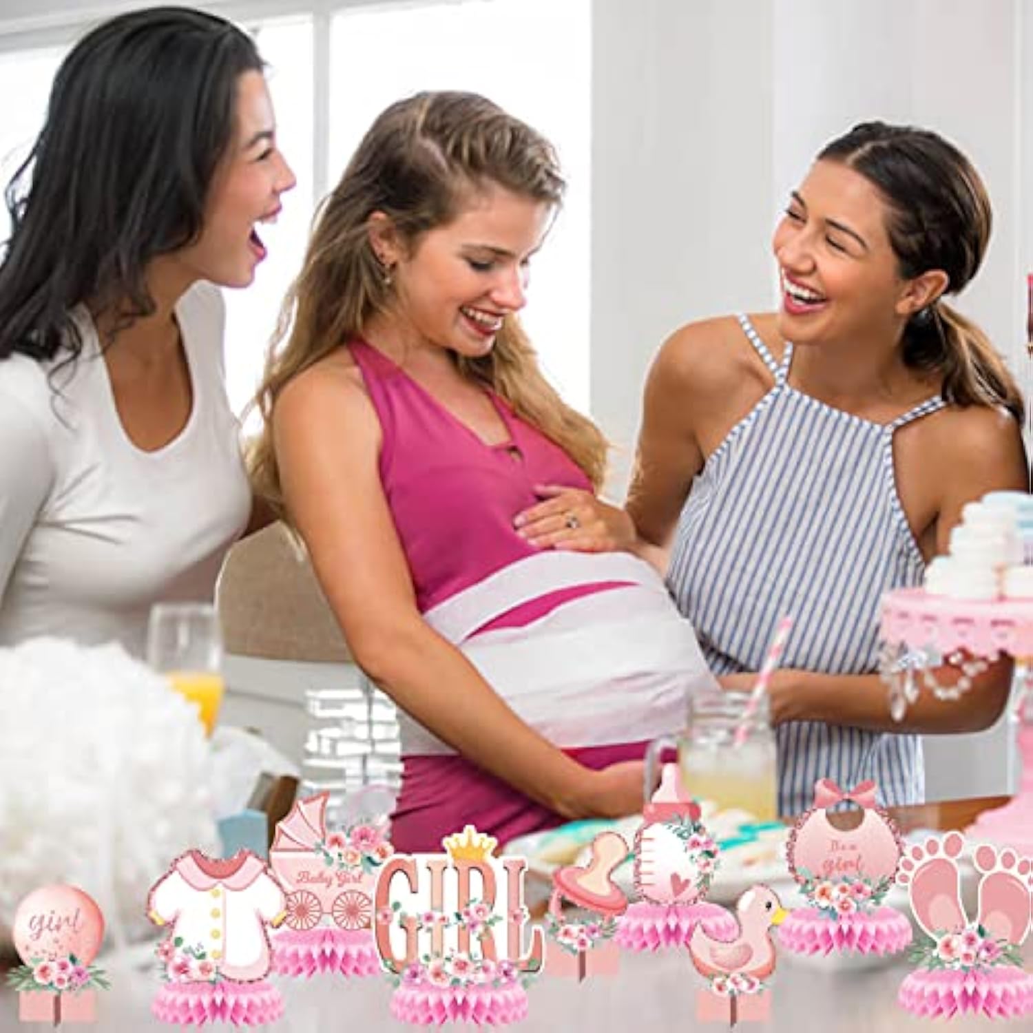 13 Pcs Pink Baby Shower Centerpieces For Tables,Honeycomb Centerpiece