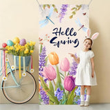 Hello Spring Tulip Door Cover Banner, 35.4 X 70.8 Inch Hanging Spring Banner Backdrop, Porch Sign Outdoor Indoor Front Door Decorations