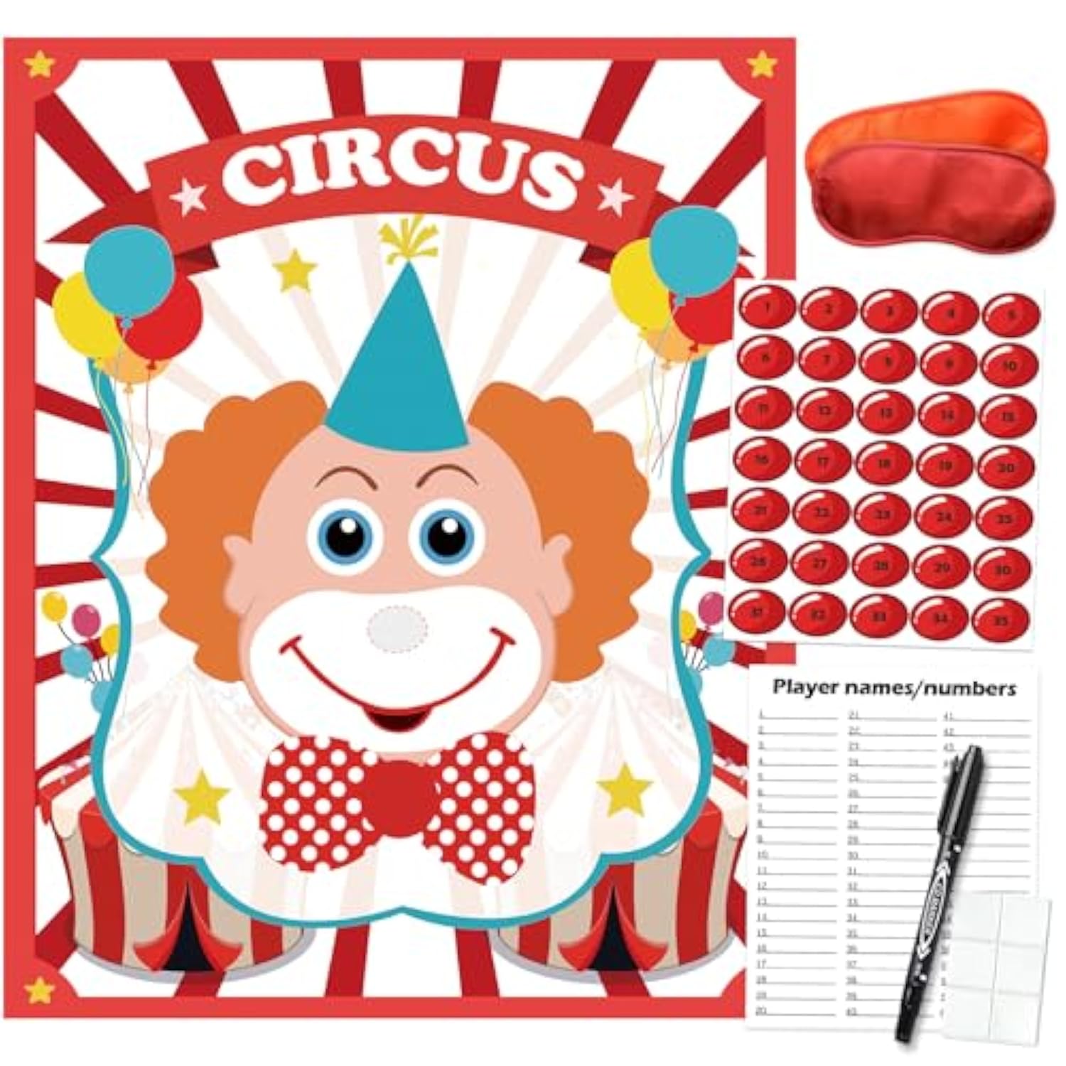 Pin The Nose On The Clown, Circus Party Games, Carnival Themed Party Games Toddlers Preschool Party Supplies Favors For Boys Girls Adults 35 Guests
