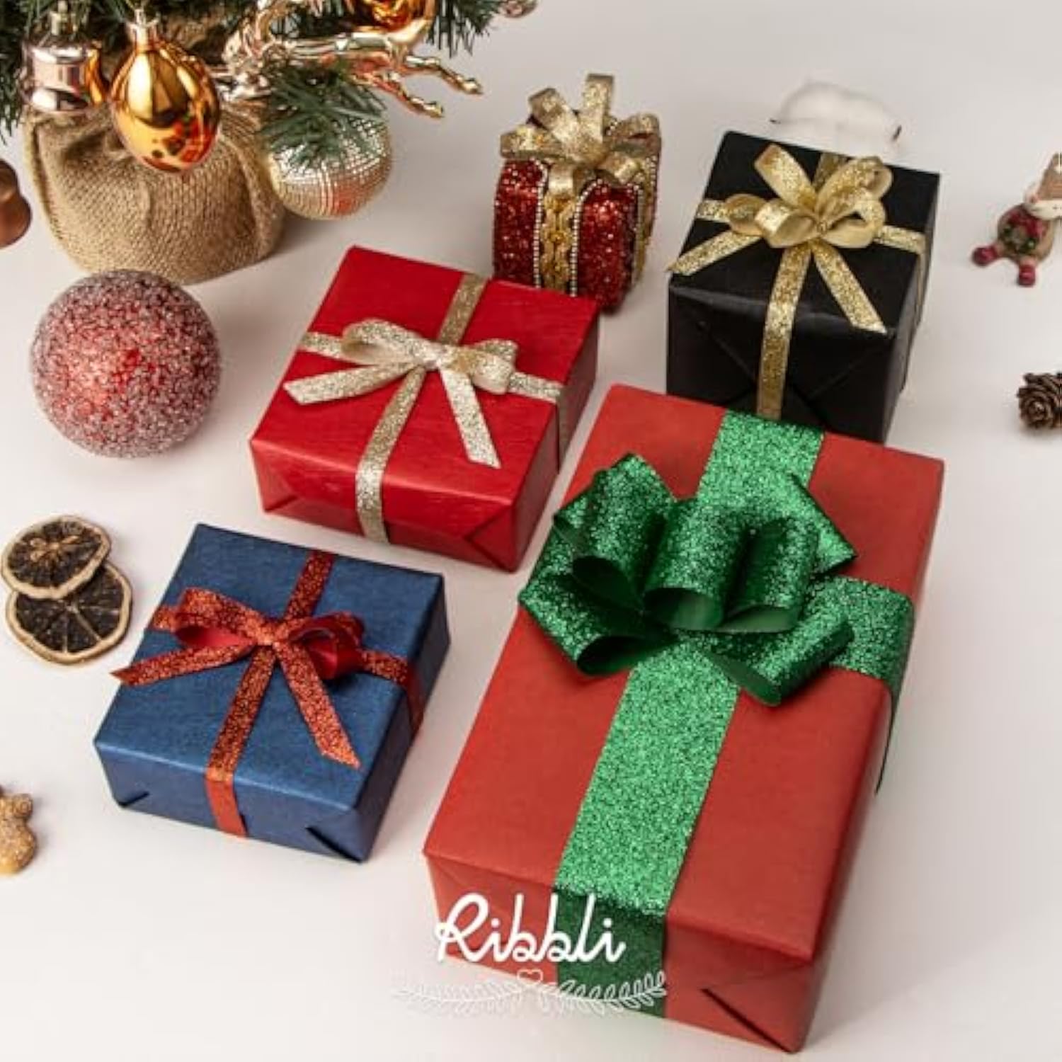 Gold Glitter Ribbon,Gift Wrapping Ribbon Gold Cut Edge Christmas Ribbo