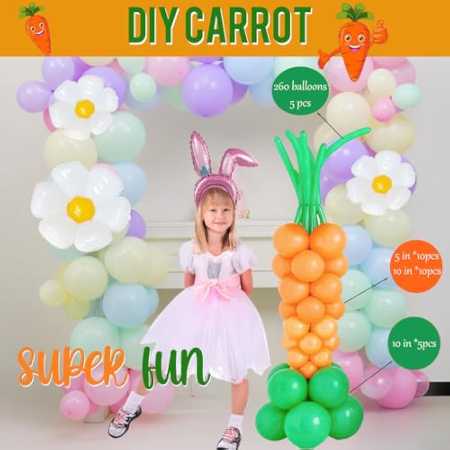 Easter Balloon Garland Arch Kit With Polka Dot Easter Daisy Bunny Carrot Head Hoop Pastel Letter Foil Balloons For Spring Big Resurrection Day He Is Risen Birthday Baby Shower Party Decorations
