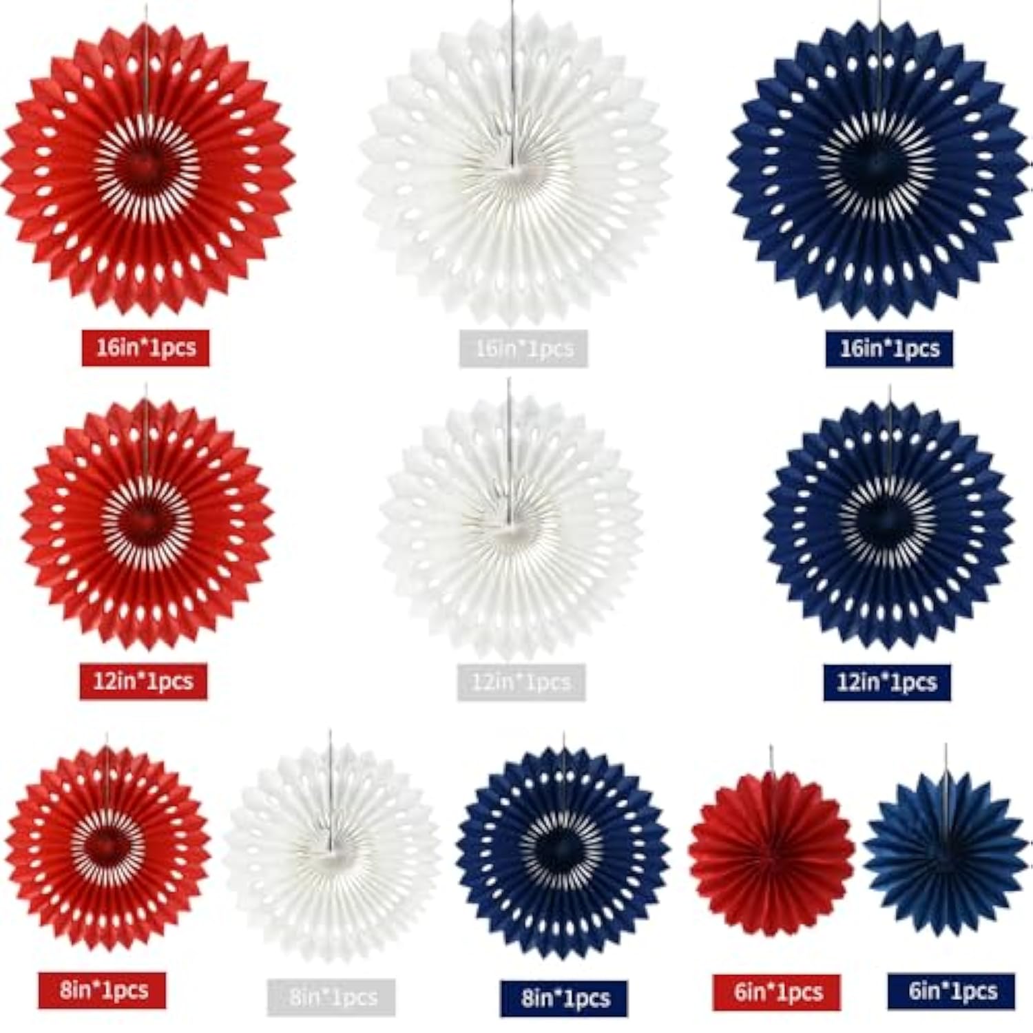 Red White Blue Hanging Honeycomb Round Paper Fans Decoration Patriotic Theme Tissue Paper Fan Garland For Baby Shower Kid Birthday Graduation Wedding Party Supplies?11Packs?