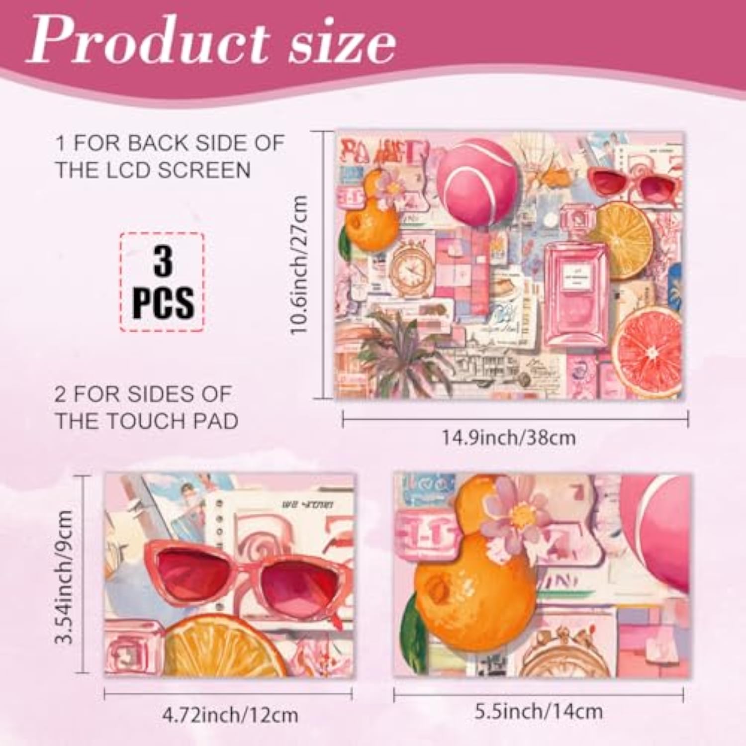 Pink Collage Pattern Laptop Skin Stickers Cutable Universal Size Fits 12" 13" 13.3" 14" 15 Inch Laptop Summer Style Removable Waterproof Notebook Art Decals Pc Protector Cover Sticker