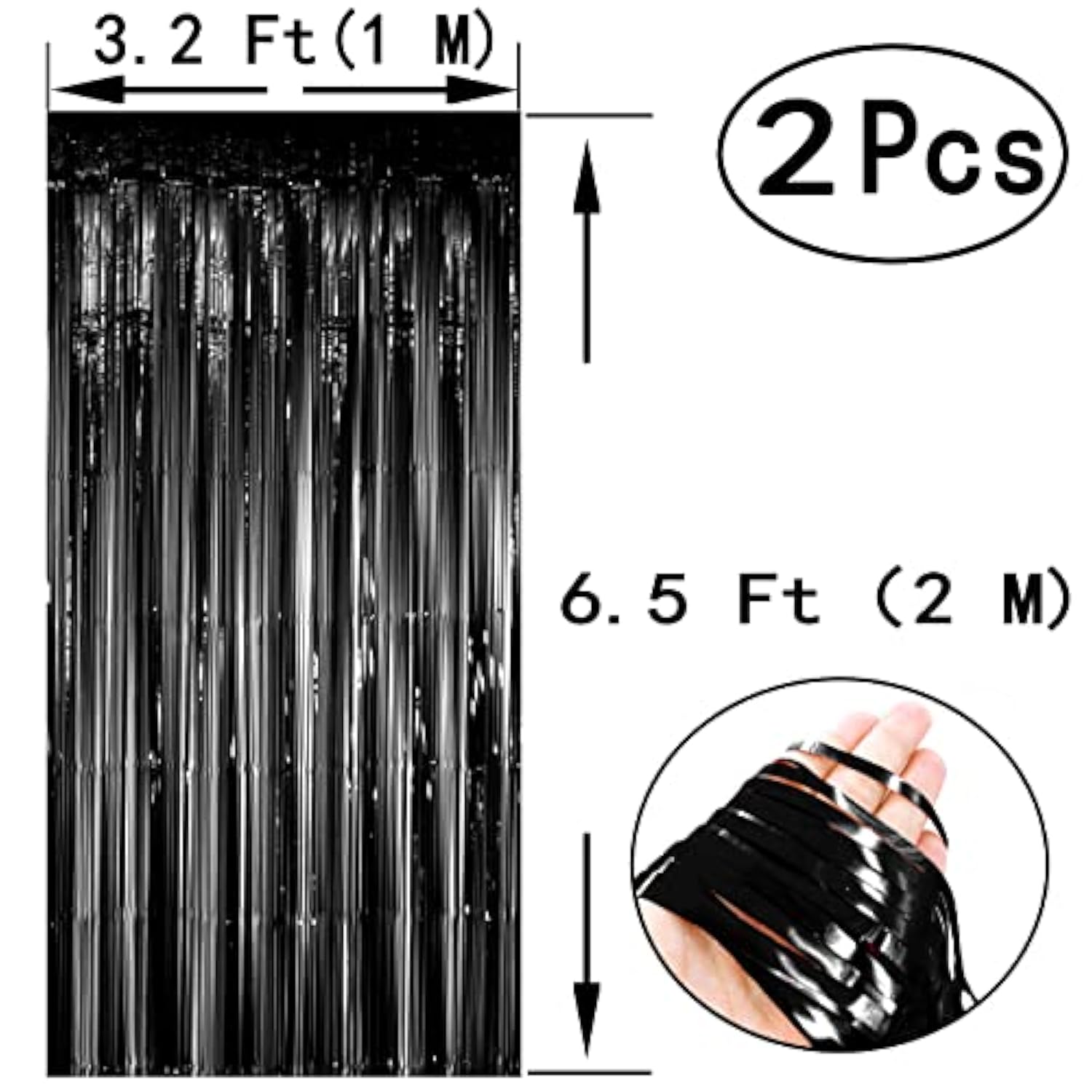 Black Silver Foil Fringe Curtain 4Pc Party Photo Booth Backdrop Decoration