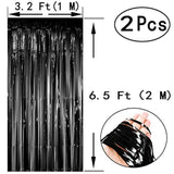 Black Silver Foil Fringe Curtain 4Pc Party Photo Booth Backdrop Decoration