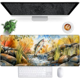 Jumping Fish Gaming Mouse Pad, 31.5"×11.8" Extended Desktop Autumn Fishing Scene Mouse Pads For Keyboard Laptop Computer, Large Desk Mat With Stitched Edges For Work Office Desk Decor