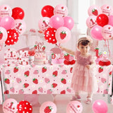 Berry First Birthday Tableware,Strawberry 1St Birthday Party Decorations For Girls,Strawberry Sweet One Themed Plates And Napkins Disposable Tablecloth,Cups,Balloon,Forks,Cupcake Topper,Serve 24