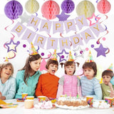 Purple Happy Birthday Party Decorations – Banner, Honeycomb Balls, Swirls & Garland for All Ages