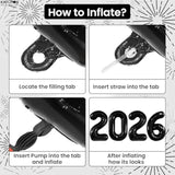 42 Inch Giant Black 2026 Number Balloons New Year Party Supplies