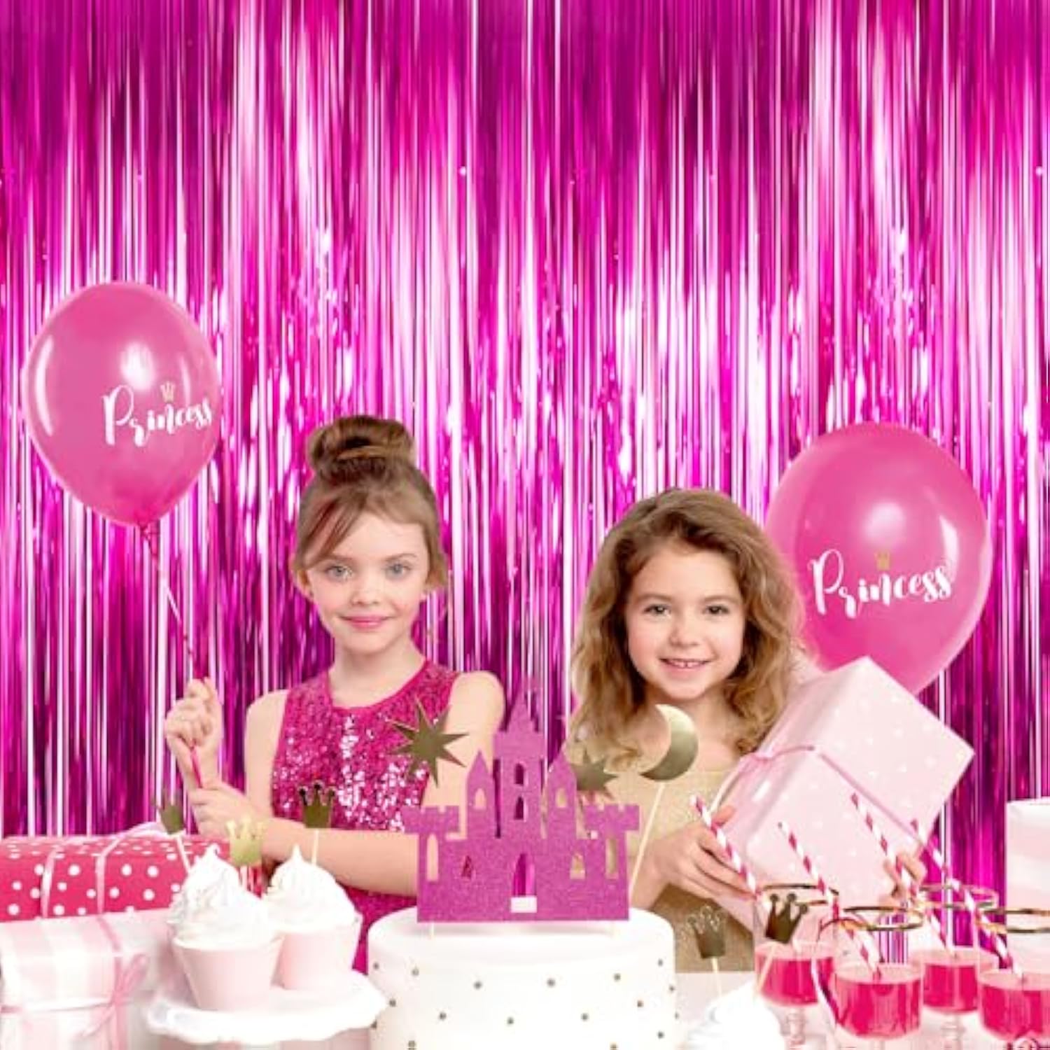 Hot Pink Fringe Curtain Backdrop 2-Pack 3.3x8.2Ft Party Decorations