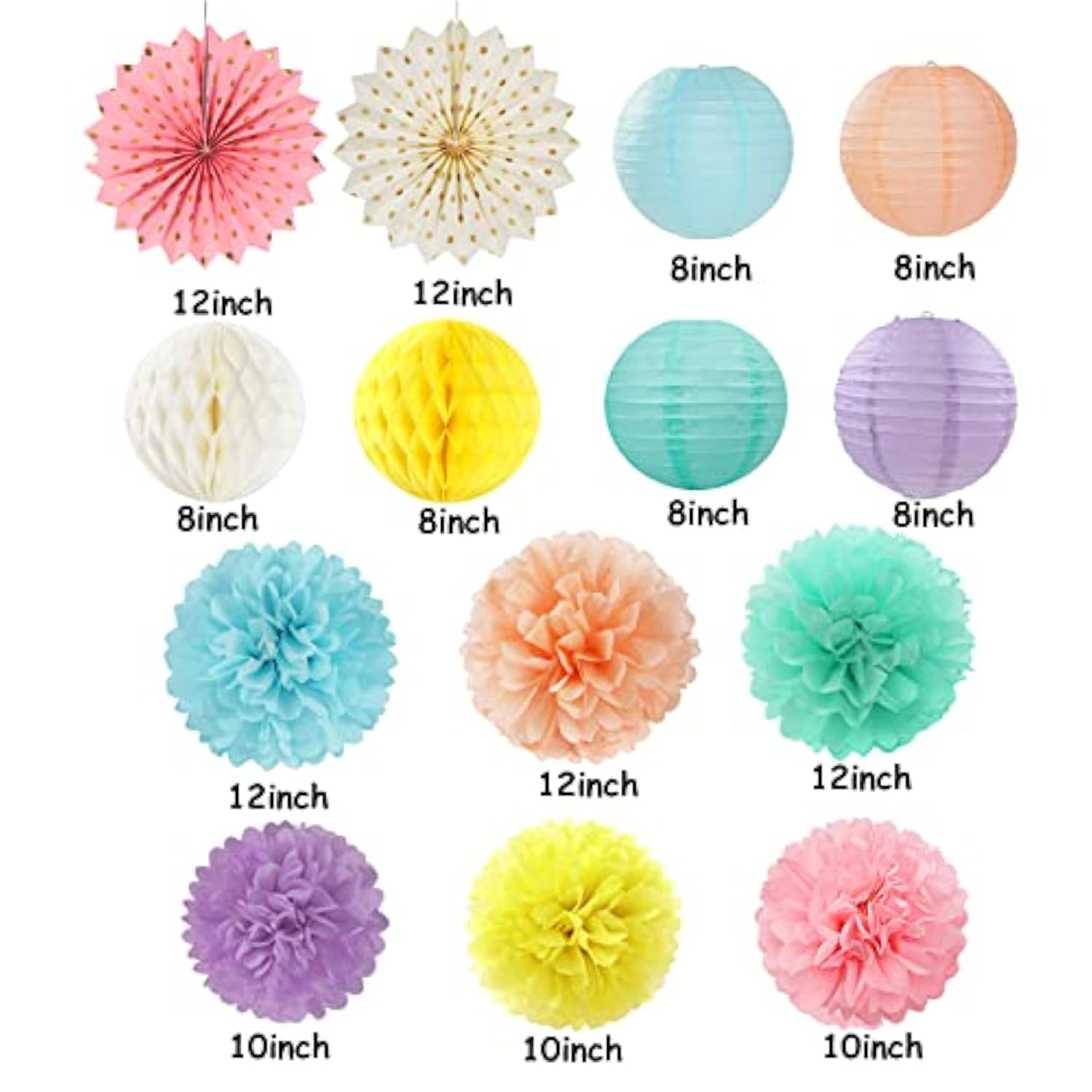 Pastel Rainbow Party Decorations Streamers - 14Pcs Boy Girl Kids Birthday Supplies,Pink Yellow Blue Paper Lanterns Fan,Tissue Pom Poms,Honeycomb Balls, Baby Shower Wedding Decor