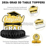 Class of 2026 Graduation Decorations, 12 Pack Black and Gold Honeycomb Centerpieces for Tables, Congrats Grad Table Centerpieces for School Graduation Party Supplies 2026