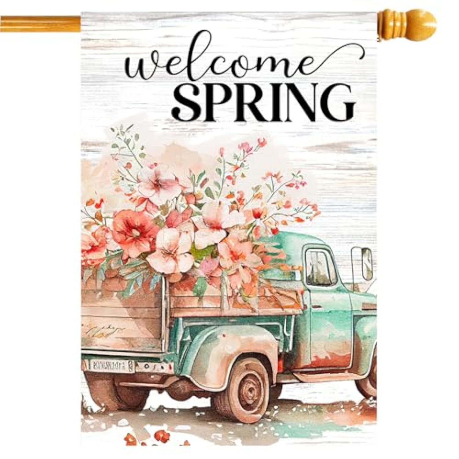 Spring Flags 28"X40" Double Sided Welcome Floral Truck Spring House Flag Burlap Yard Garden Banner For Outdoor Porch Decoration