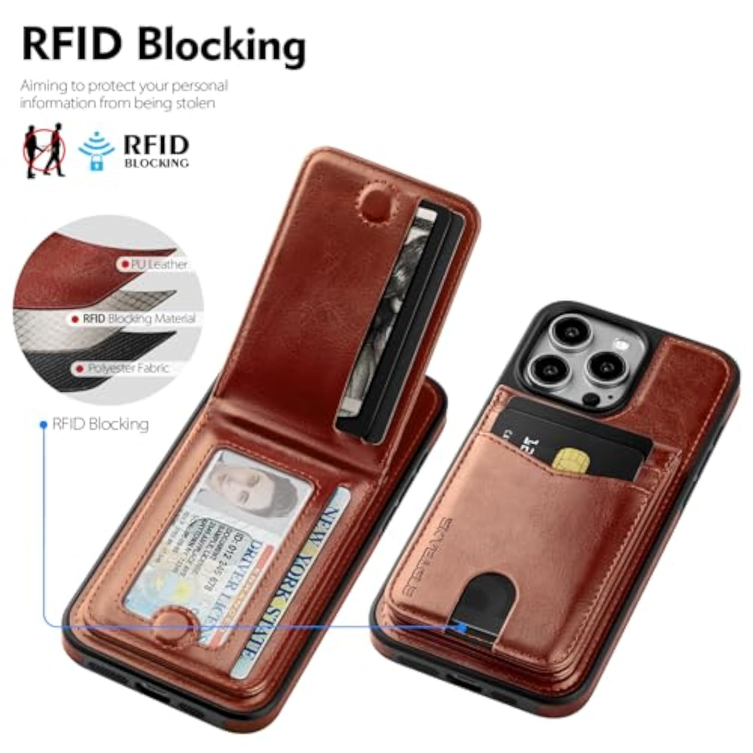 For Compatible Magsafe Magnetic 2 In 1 Detachable Iphone 13 Pro Max Wallet Case With Card Holder,For Women Men,Pu Leather Rfid Blocking Credit Slots Kickstand,For Apple 13 Pro Max,Brown