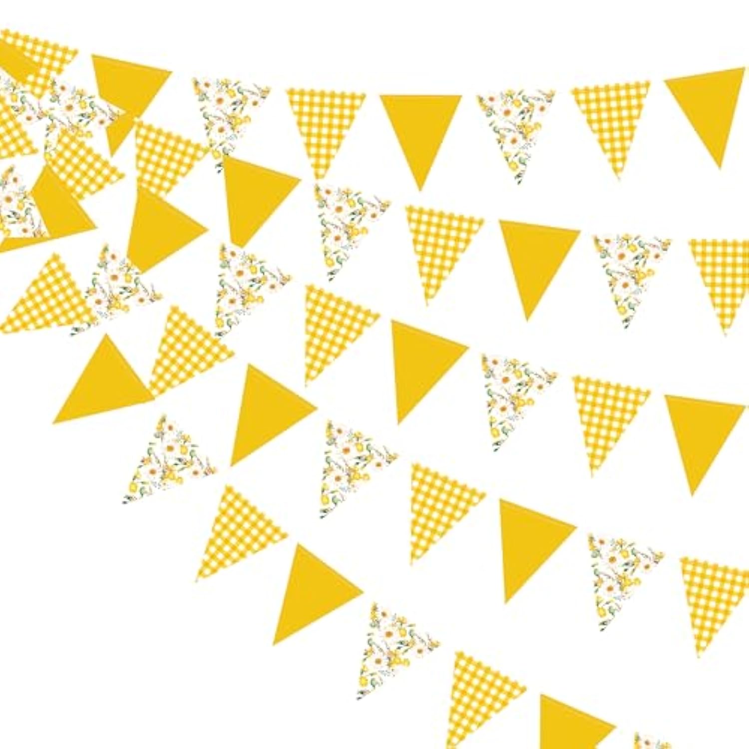 44Ft Daisy Party Decoration Yellow Buffalo Plaid Floral Daisy Banner Bunting Hanging Paper Triangle Garland For Spring Birthday Wedding Bridal Shower Engagement Bachelorette Baby Shower Party Supplies