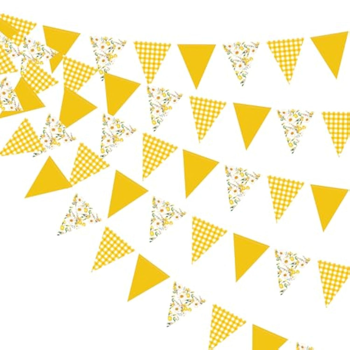 44Ft Daisy Party Decoration Yellow Buffalo Plaid Floral Daisy Banner Bunting Hanging Paper Triangle Garland For Spring Birthday Wedding Bridal Shower Engagement Bachelorette Baby Shower Party Supplies