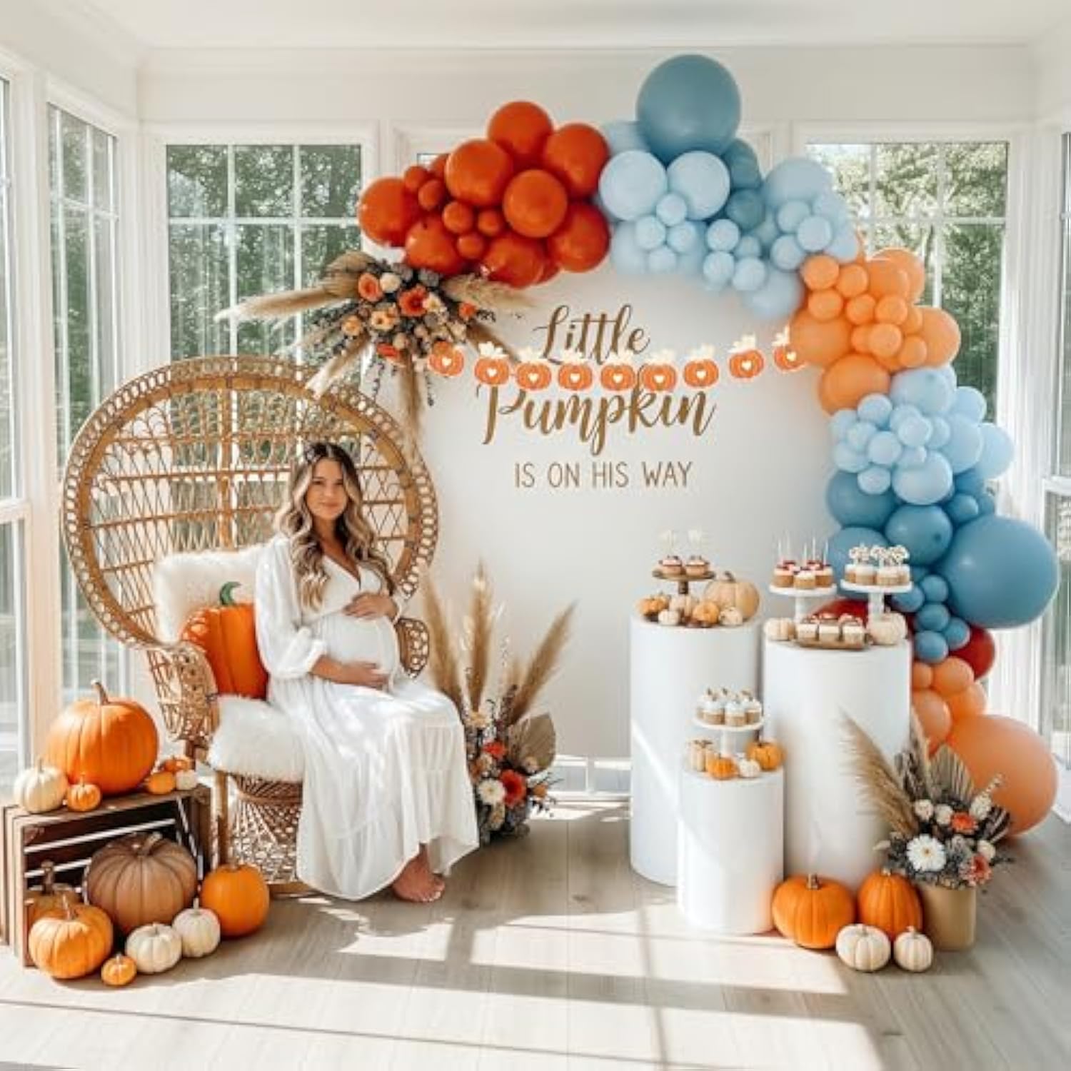 Fall Pumpkin Balloon Garland Arch Kit Retro Orange Nude Blue Banner for Baby Shower Party