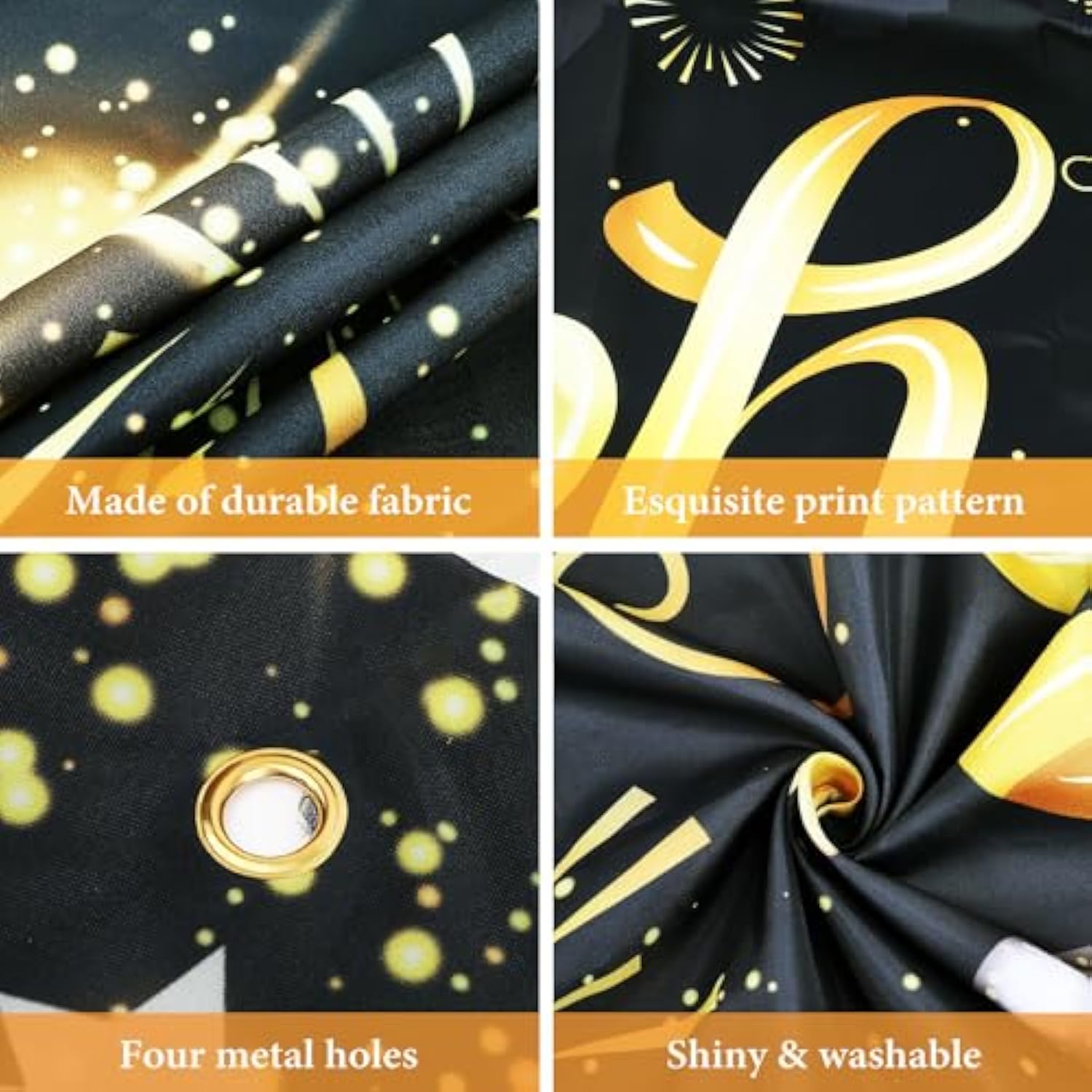 Happy New Year 2026 Large Black Gold Banner 72x44in Party Decor