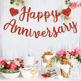 Red Happy Anniversary Banner, Pre-Strung - Red Glitter Happy Anniversary Banner?No Diy - Red Glitter Happy Anniversary Garland, Red Happy Anniversary Sign For Anniversary Wedding Party Decorations & Decor