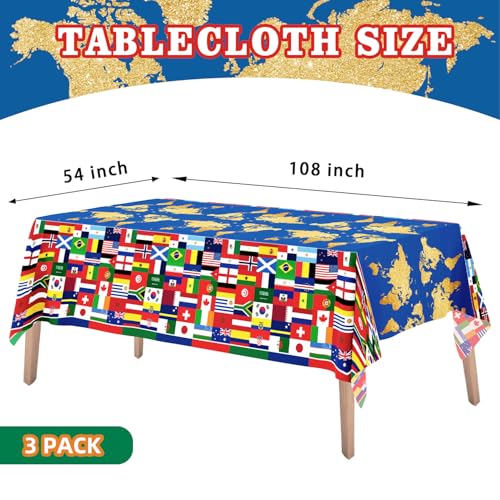 3World Cup Flag Tablecloth International Country Flag Decorations, Disposable Plastic Table Cover for Soccer World Cup Party,Games, Patriotic BBQ, Birthday, Outdoor Picnic Supplies