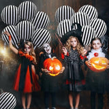 Halloween Skull Foil Balloon Set: Black & White Striped Skeleton Decor