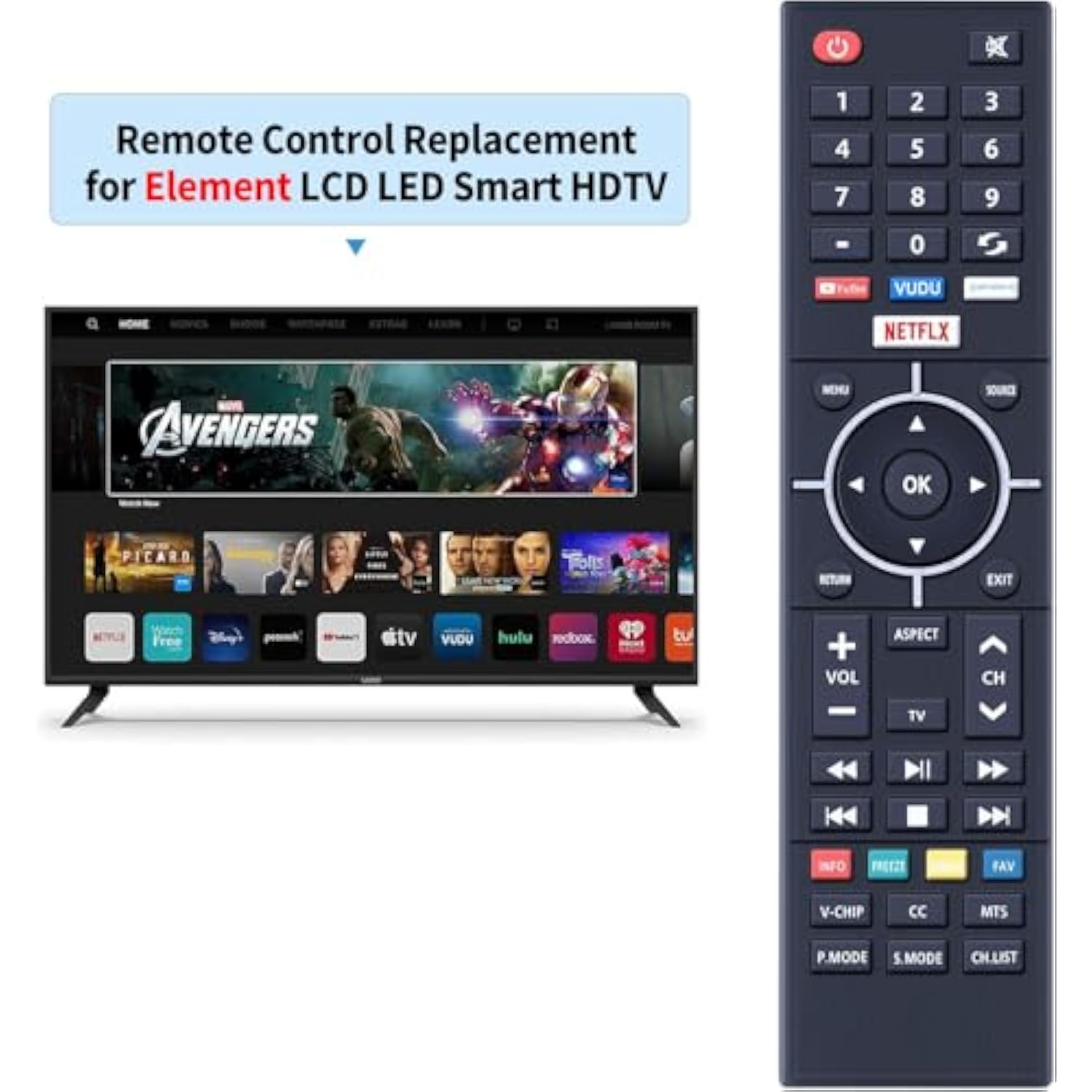 Universal Remote Control For All Element Tv, Replacement Remote Control Compatible With 99% Element Lcd Led Smart Hdtv