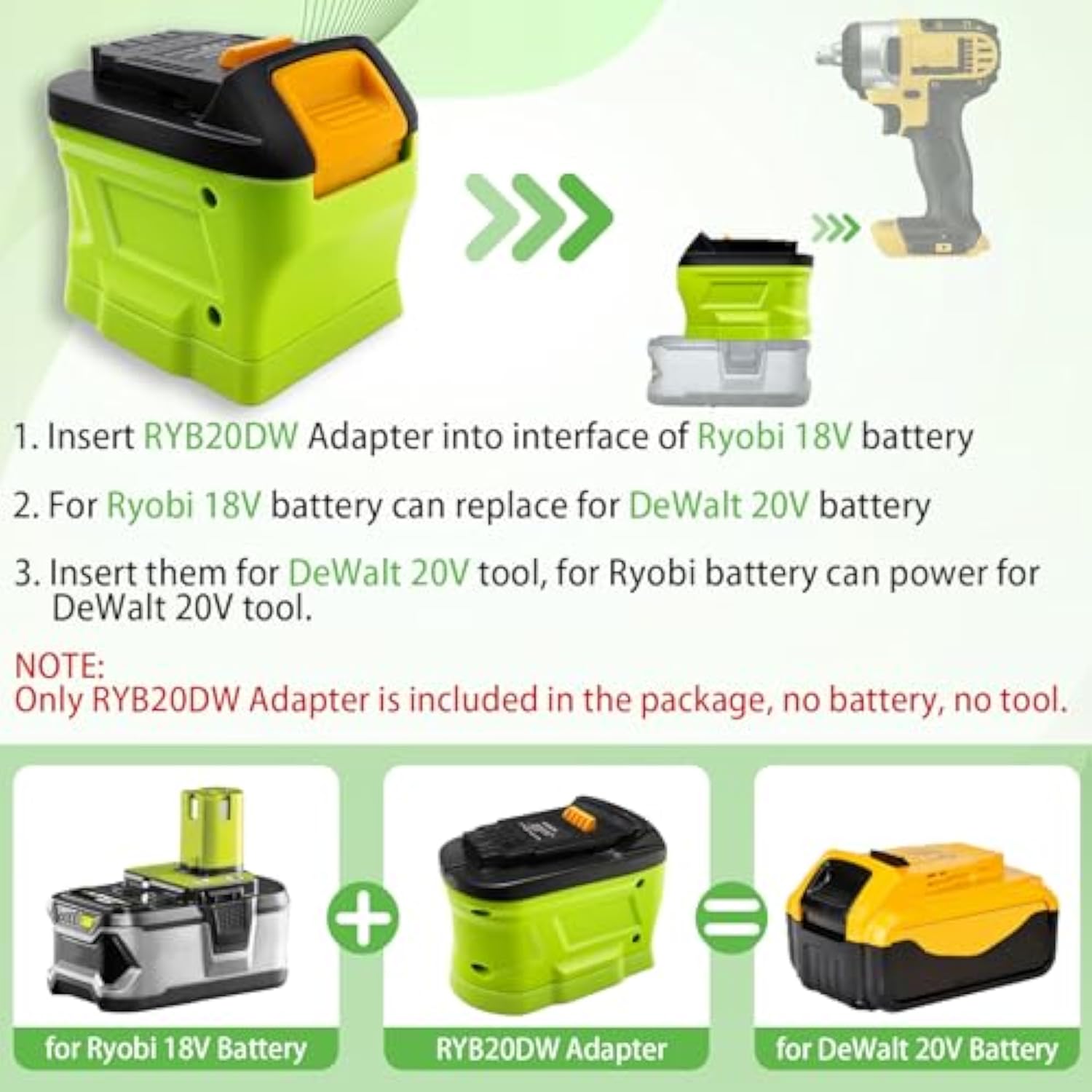 Zdtz Battery Adapter For Ryobi 18V To For Dewalt 20V Max Battery, For Ryobi 18V One+ Battery P107 P108 Convert For Dewalt 20V Tools