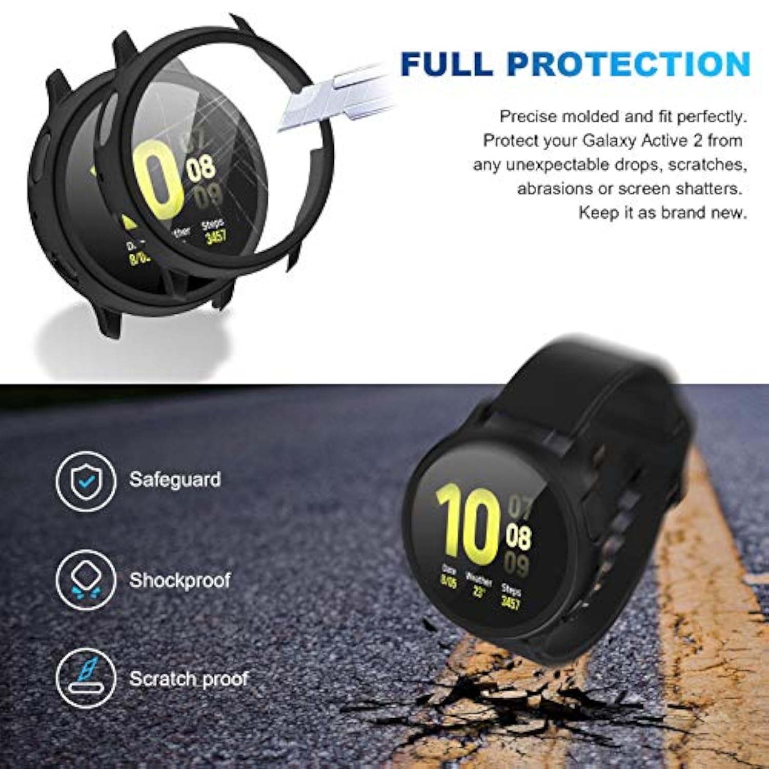 [2Pack] Compatible With Samsung Galaxy Watch Active 2 Screen Protector Case, Bumper Full Around Cover (Matte Black, 40Mm)