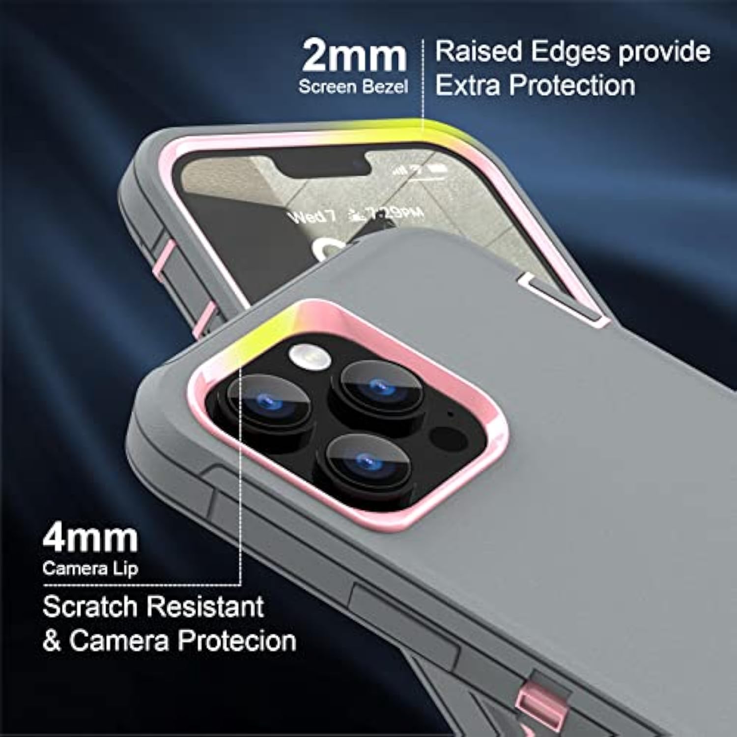 For 13 Pro Max Case , 12 Pro Max Case, Heavy Duty Shockproof 3 In 1 Silicone Rubber Hard Pc Rugged Durable Phone Cover For 12 Pro Max &13 Pro Max Phone 6.7 Inch. (Gray/Pink)