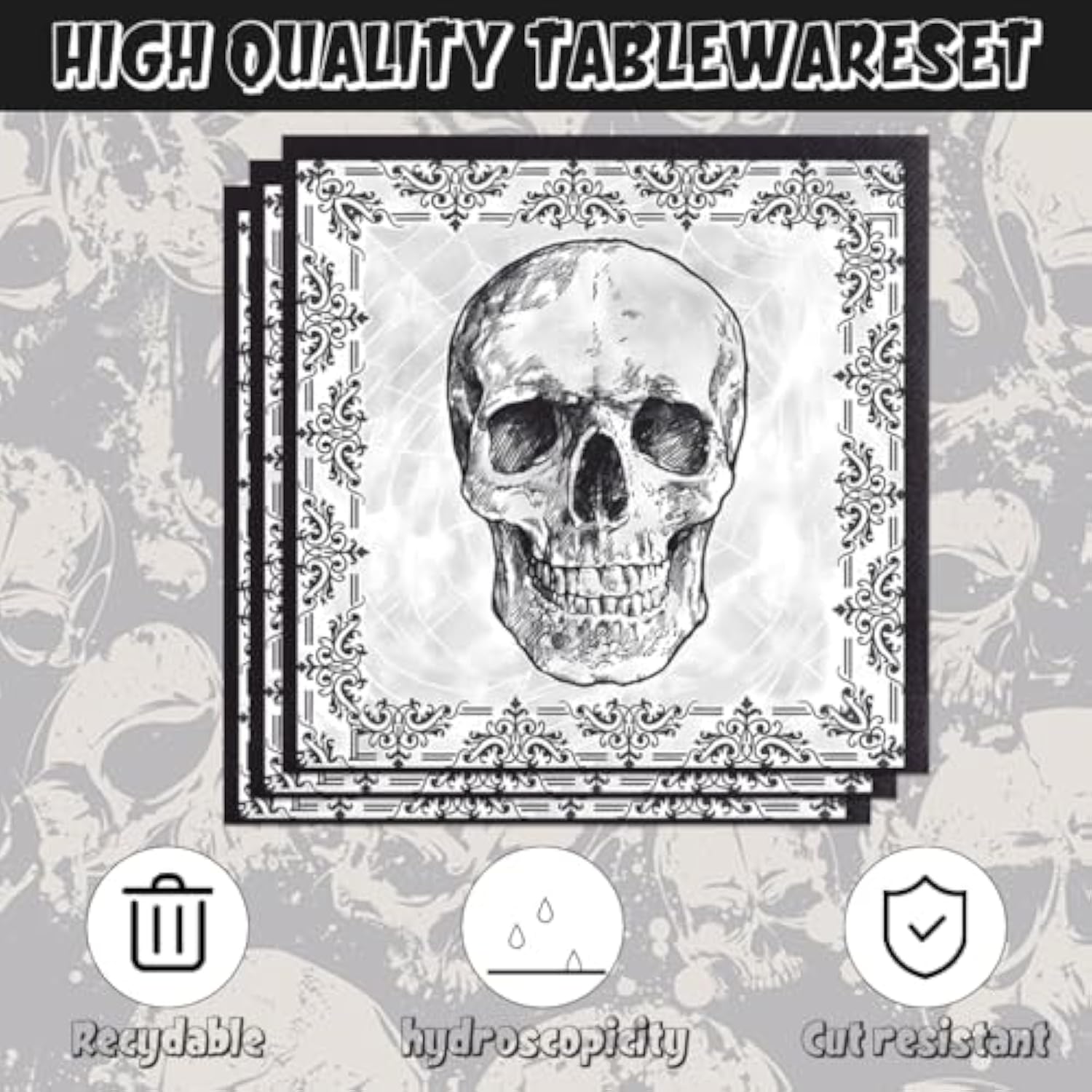 140Pcs Halloween Black Skull Birthday Party Decorations For 20 Guests - Disposable Tableware Skull Party Supplies Plates And Napkins Forks Cups Straws Baby Shower Halloween Birthday Decorations