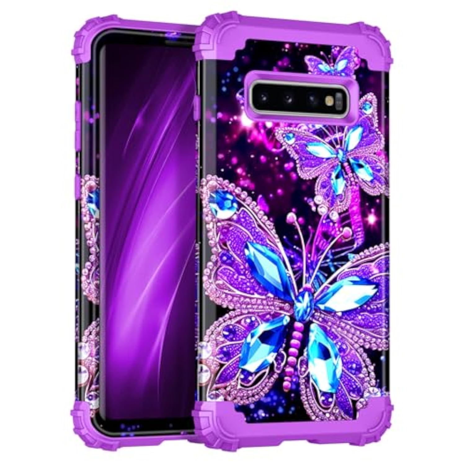 Compatible With Galaxy S10 Case,Glow In The Dark Three Layer Heavy Duty Sturdy Shockproof Full Body Protective Cover Case For Samsung Galaxy S10,All Butterfly