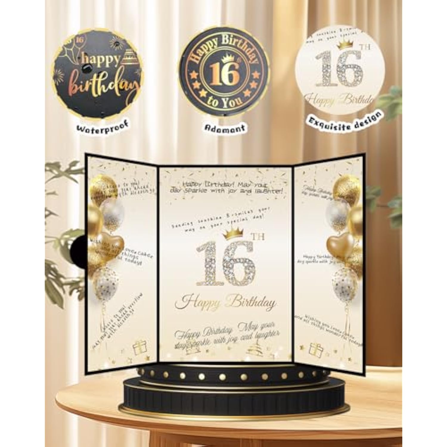 Sweet 16 Party Decorations Black Gold Sweet 16 Guest Book Alternative, Happy Sixteen Birthday Signing Card Board, 16Th Birthday Decorations For Boys Girls, 16Th Anniversary Gifts (Black Gold)