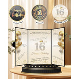 Sweet 16 Party Decorations Black Gold Sweet 16 Guest Book Alternative, Happy Sixteen Birthday Signing Card Board, 16Th Birthday Decorations For Boys Girls, 16Th Anniversary Gifts (Black Gold)