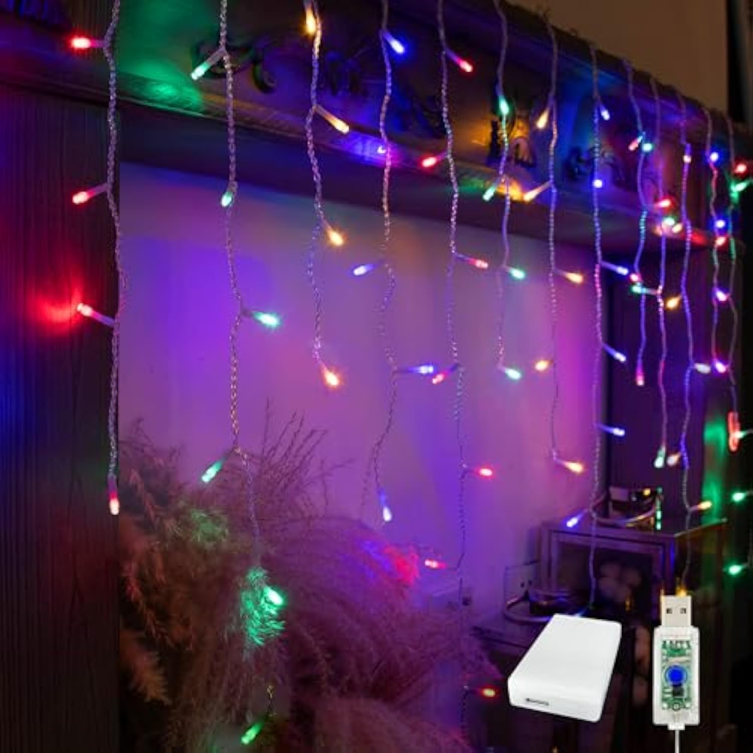 13Ft Icicle Christmas Lights 96 Led Usb/Battery Curtain Fairy Lights With 18 Drops Icicle Lights For Wedding Christmas H