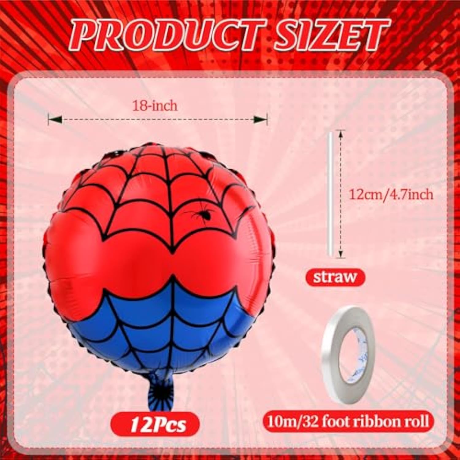 12 Pcs 18 Inch Spider Themed Foil Balloons - Happy Birthday Balloon For Vibrant Party Decorations, Durable & Reusable Foil Mylar Balloons, Perfect For Spider Birthday Party Supplies