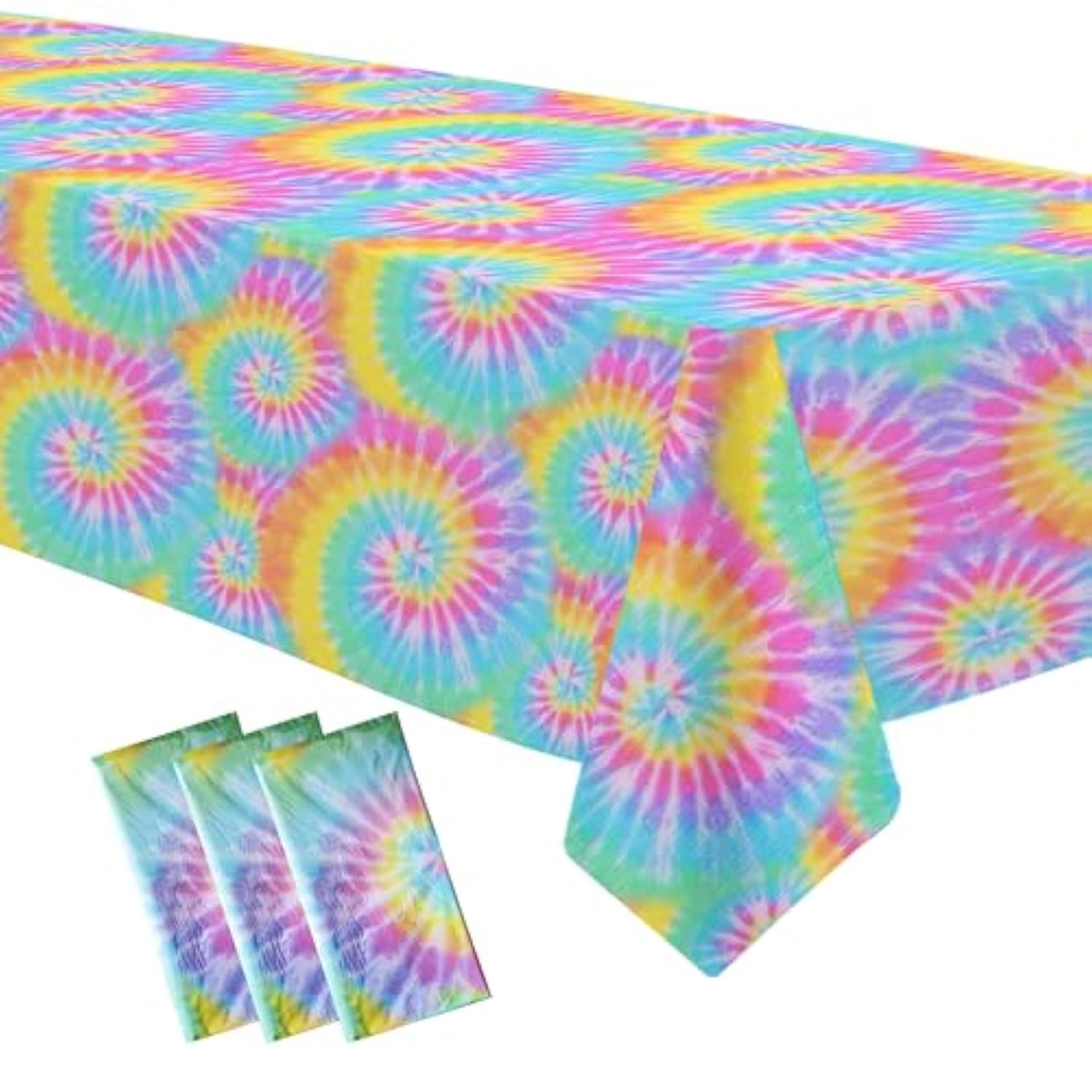 Tie Dye Party Tablecloth Decorations - Disposable Pastel Tie Dye Birthday Party Supplies Table Cover For Girls 1St 2Nd 3Rd Birthday Baby Shower - 3 Pack (54In X 108In)
