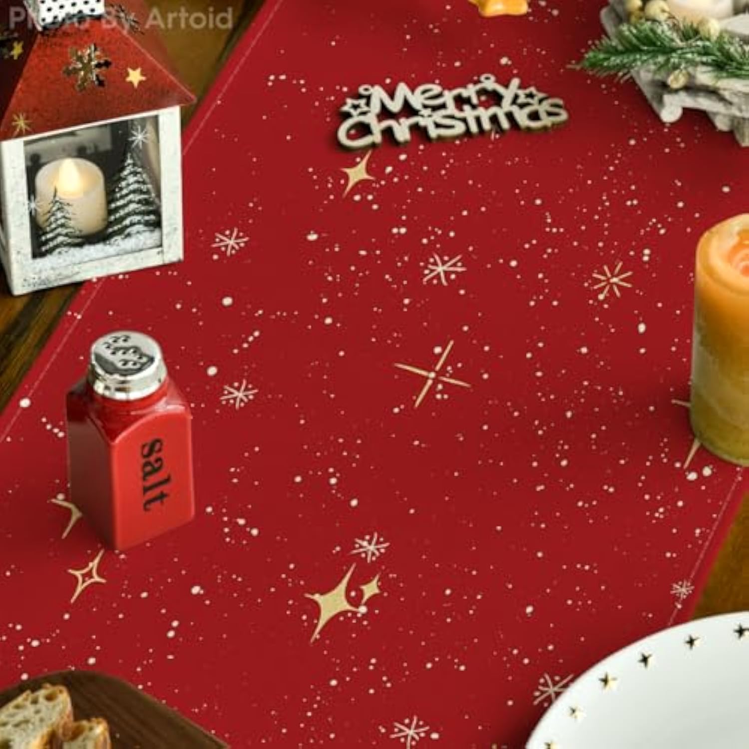 Xmas Trees Merry Christmas Table Runner, Seasonal Winter Red Kitchen Dining Table Decoration For Home Party Decor 13X72 Inch