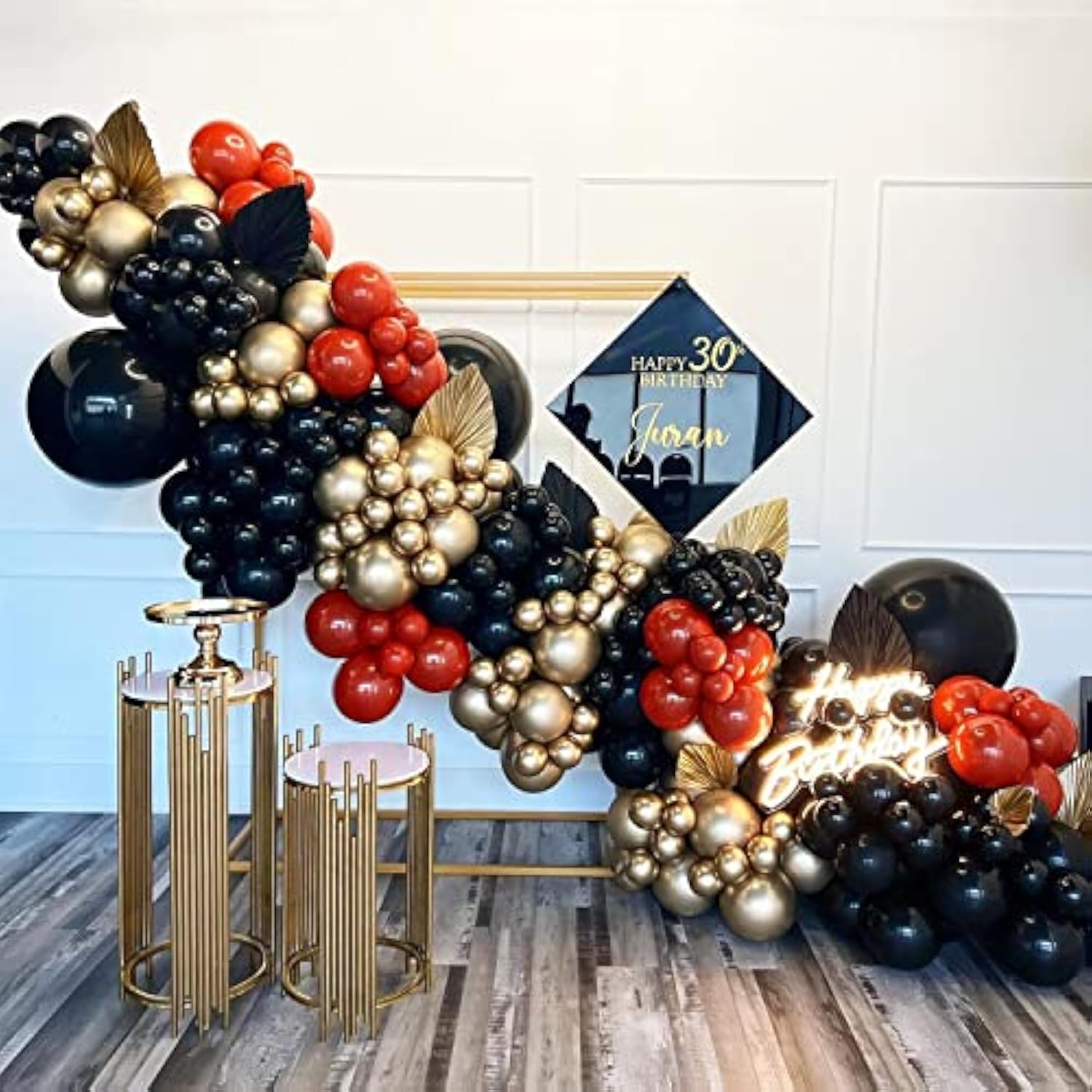 Red Black And Gold Balloons Garland Kit, 124Pcs Red Black Metallic Gol