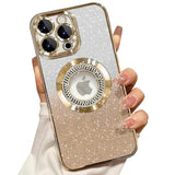 iPhone 16 Pro Max Magnetic Glitter Case Compatible with MagSafe, Full Protection Slim Shockproof Anti-Scratch Case with Camera Lens Protector and Dust-Proof Net for Women Gold