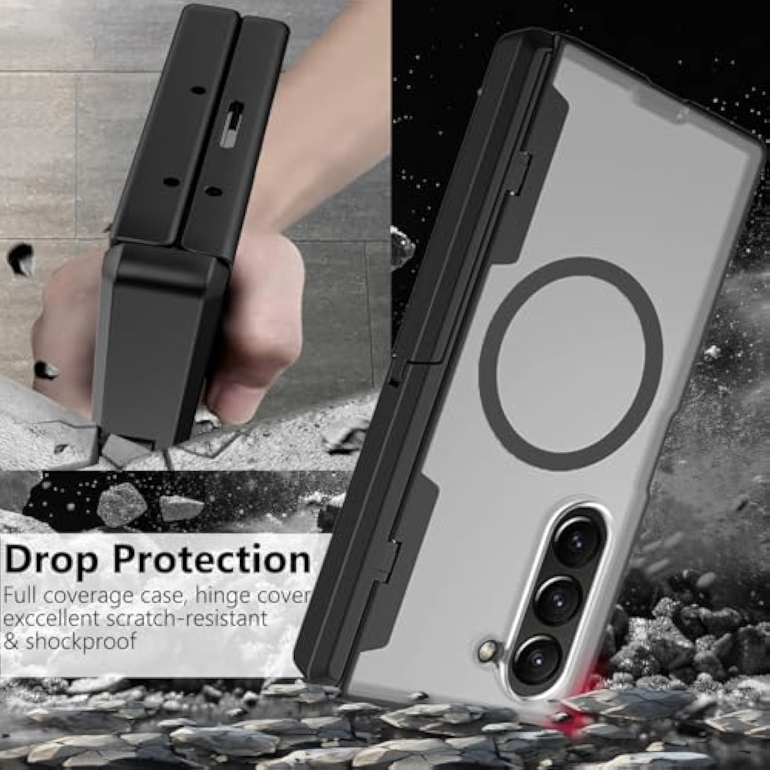 For Samsung Galaxy Z Fold 6 Magnetic Case, [Compatible With Magsafe] Fold6 Phone Case With Hinge Protection Screen Protector Scratch-Resistant Kickstand Protective Cover For Z Fold 6 Black