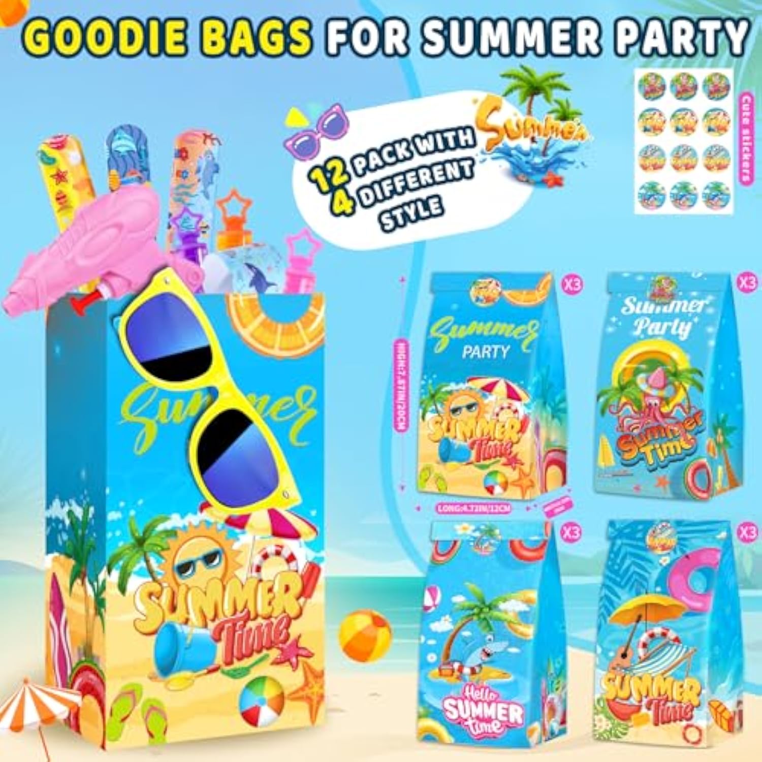 Pool Party Favors Beach Party Favors - 132Pcs Summer Beach Pool Toys For Kids Include Beach Balls, Kids Sunglasses Bulk, Bubble Wands...Pool Party Supplies For Summer Birthday Party For Kids 4-8 8-12