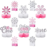 12 Pcs Winter ONEderland 1st Bday Centerpieces Pink Snowflake