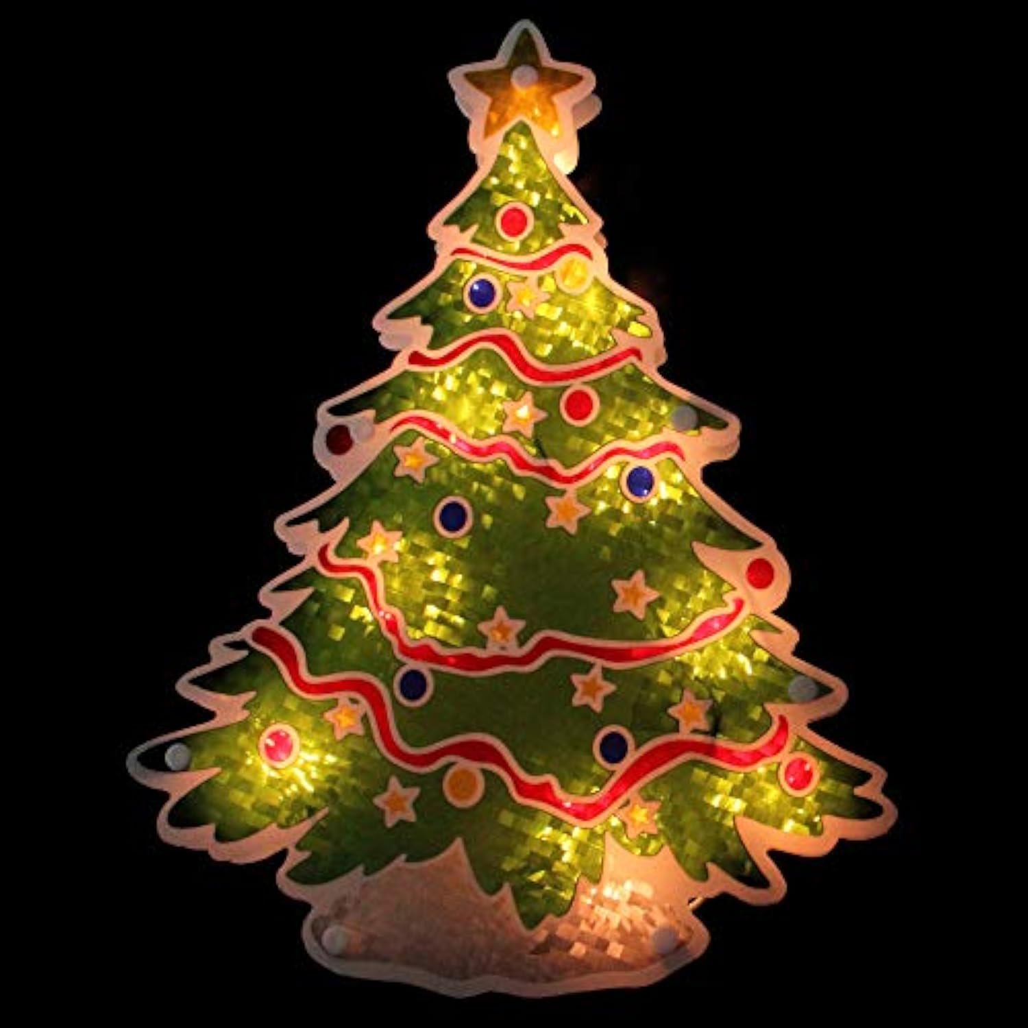 Lighted Holographic Christmas Tree Window Silhouette Decoration, 12.5"