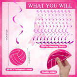 60 Pcs Hot Pink Volleyball Hanging Swirl Decorations for Senior Night