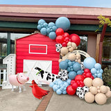 Cow Balloon Garland Arch Kit With Red And Blue Farm Animal Print Balloons For My First Rodeo Party Farm Barn Themed Birthday Decorations